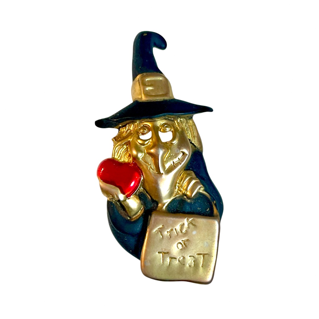 Vintage Danecraft Halloween Pin Brooch Witch Trick Or Treat Gold Plated Enamel 19$